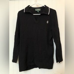 Ralph Lauren Women’s Black Cable Knit Collared Sweater XL
